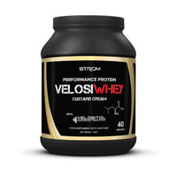 Custard Cream Flavoured Strom VelosiWHEY Protein powder with velositol for muscle repair, nutrition and recovery| Stocked by Strom Sports Australia. Strom AU