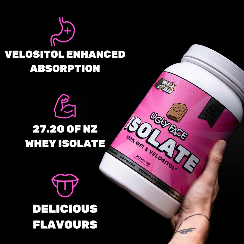 UGLY FACE Whey Protein Isolate with Velositol | Trusted by Australian athletes – Shop now at Strom Sports Australia.